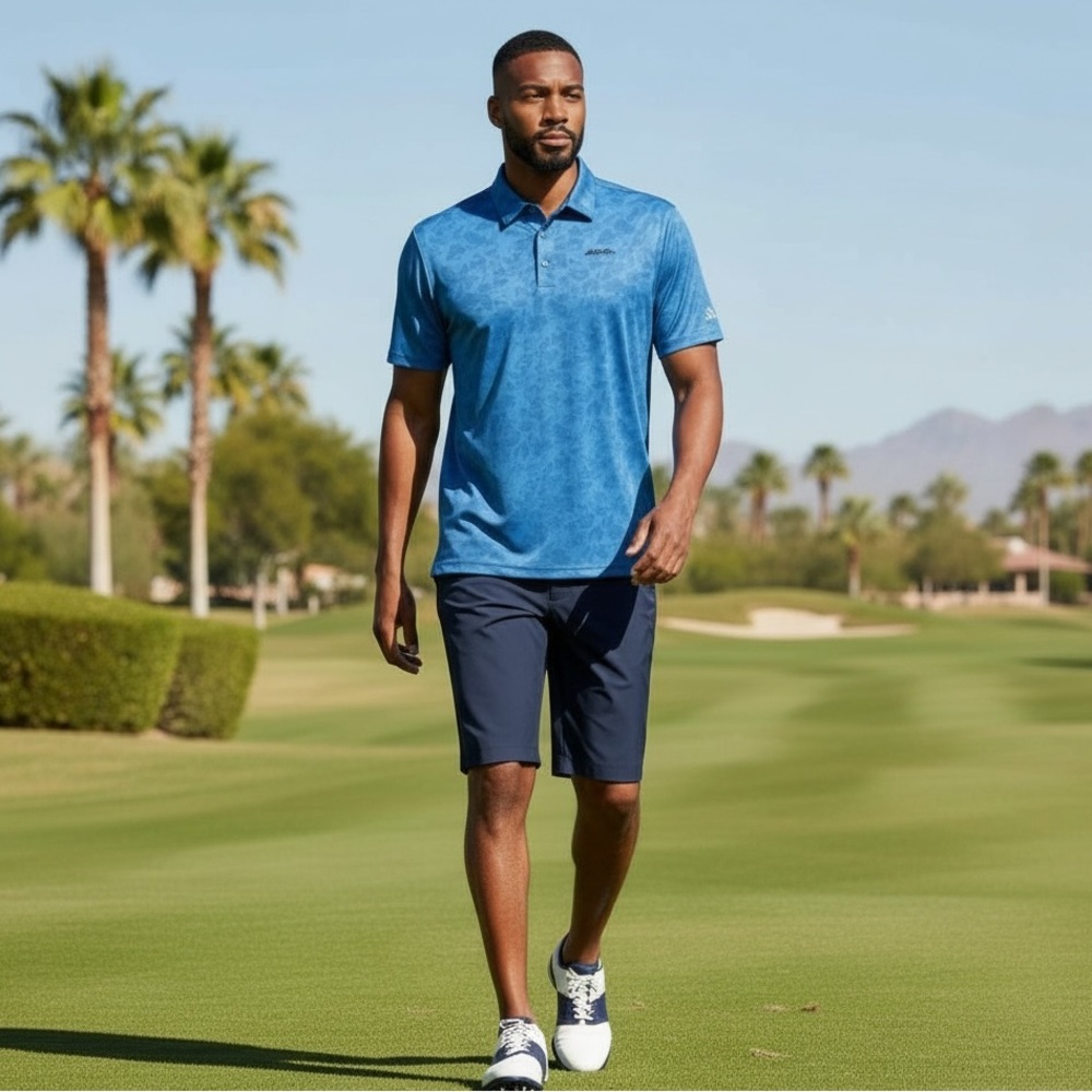 Adidas Blue Golf Polo Shirt Men’s Medium | Ultimate365 3-Bar Logo Floral Pattern